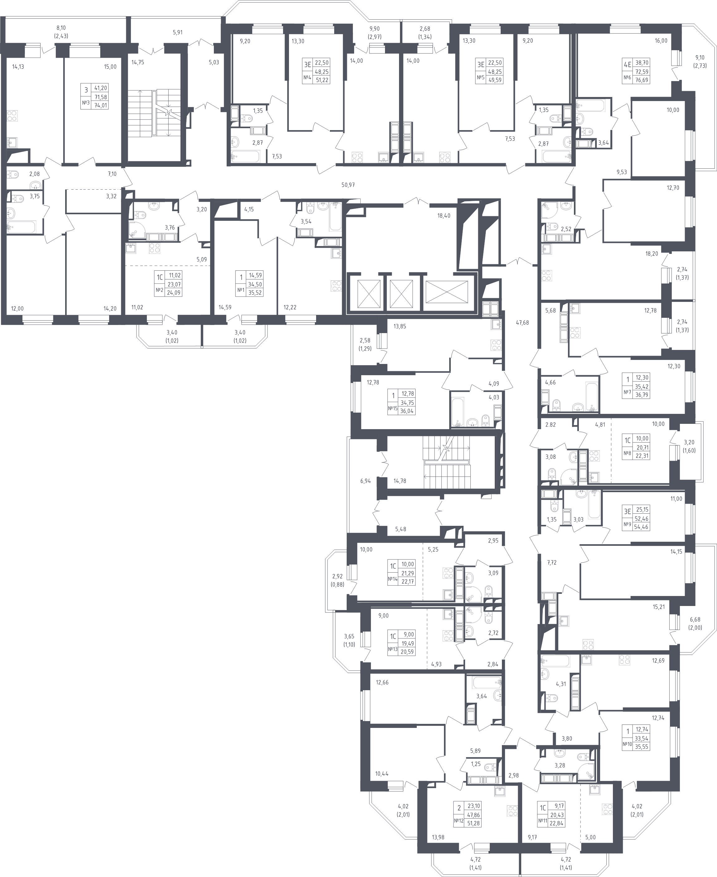 1-комнатная квартира, 35.55 м² - планировка этажа