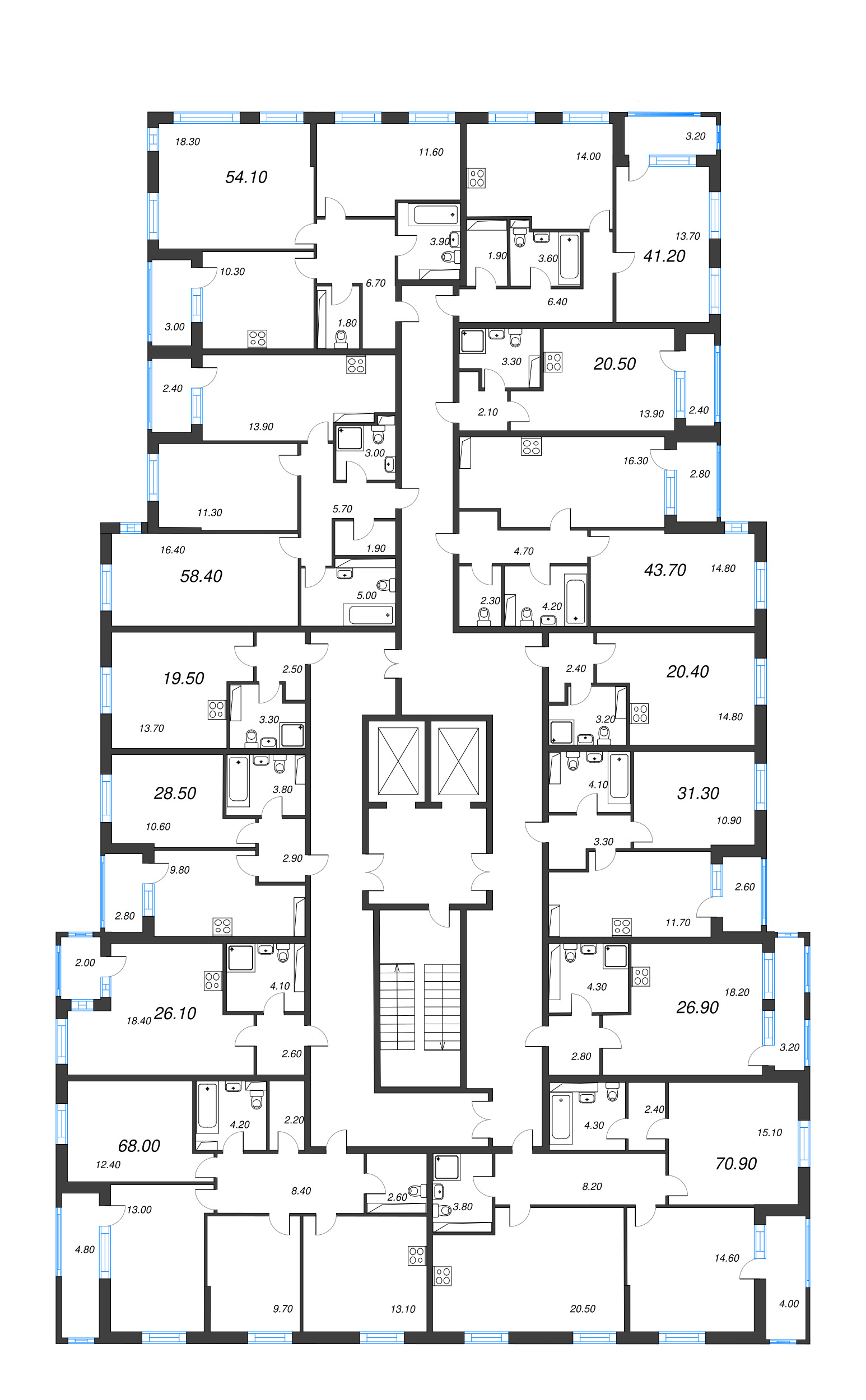 2-комнатная квартира, 58.4 м² - планировка этажа
