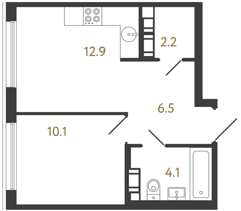 1-комнатная квартира, 35.8 м² в ЖК "Гений" - планировка, фото №1