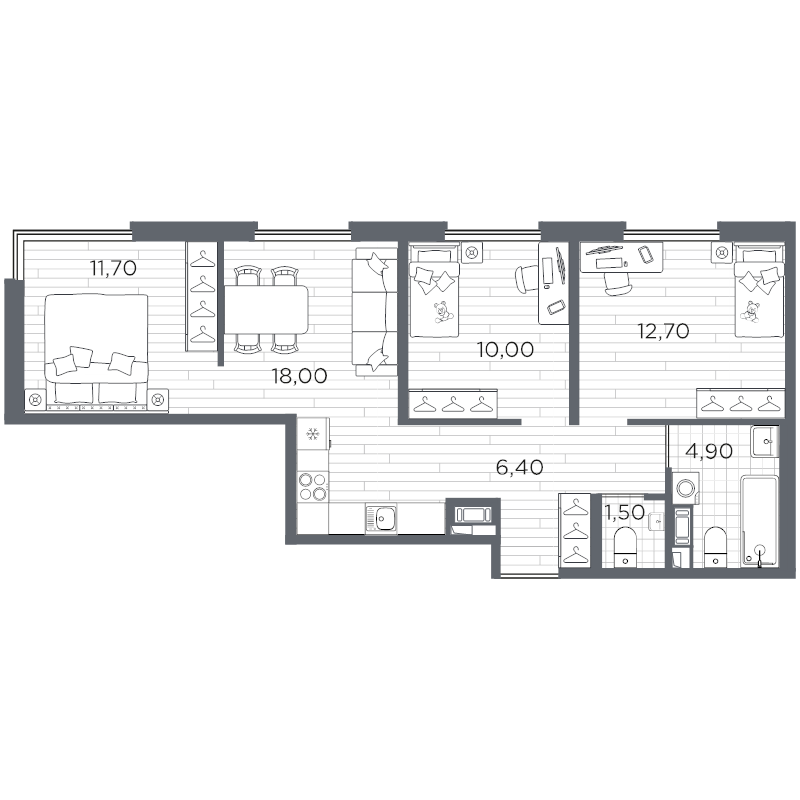 4-комнатная (Евро) квартира, 66.2 м² в ЖК "Плюс Пулковский" - планировка, фото №1