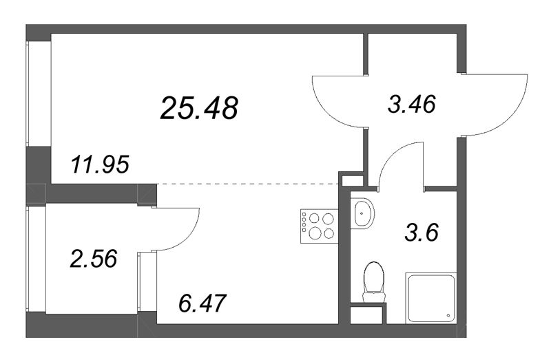 Квартира-студия, 25.48 м² в ЖК "Дубровский" - планировка, фото №1