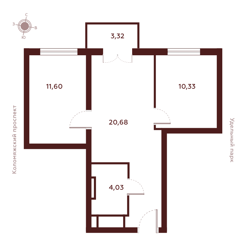 3-комнатная (Евро) квартира, 49.96 м² в ЖК "Saan" - планировка, фото №1