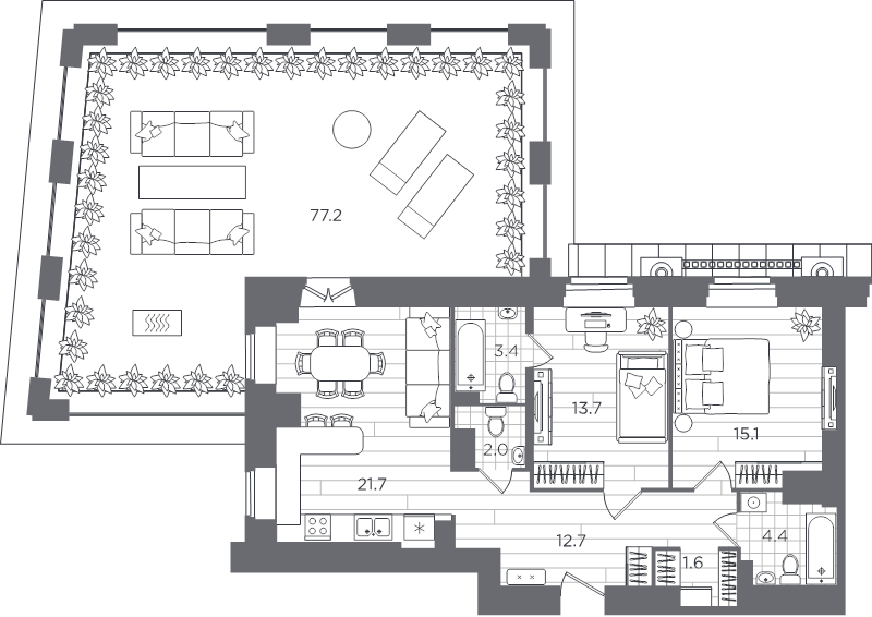 3-комнатная (Евро) квартира, 151.8 м² - планировка, фото №1