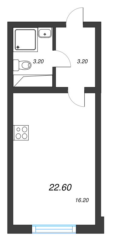 Квартира-студия, 22.6 м² в ЖК "Ручьи" - планировка, фото №1