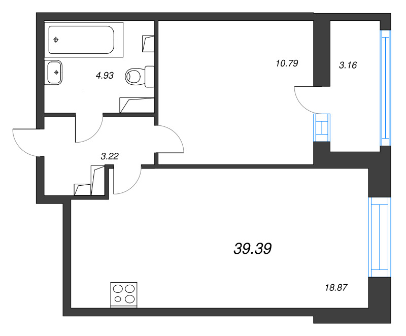 2-комнатная (Евро) квартира, 39.31 м² в ЖК "Аквилон Leaves" - планировка, фото №1