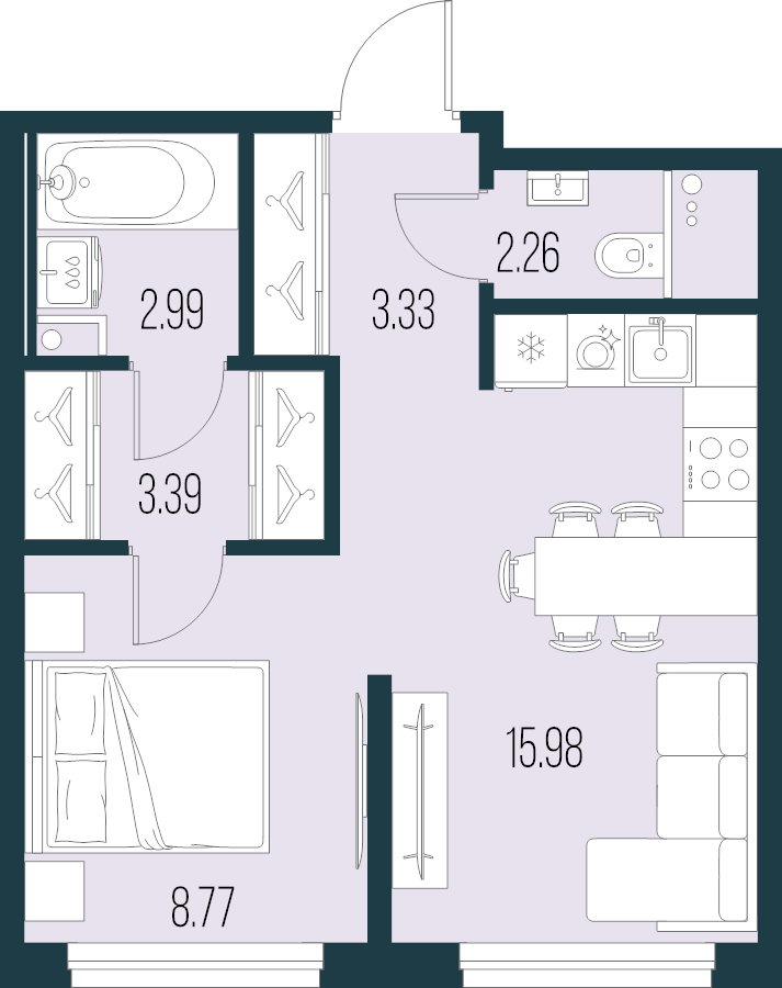 2-комнатная (Евро) квартира, 36.72 м² в ЖК "Новая Земля" - планировка, фото №1
