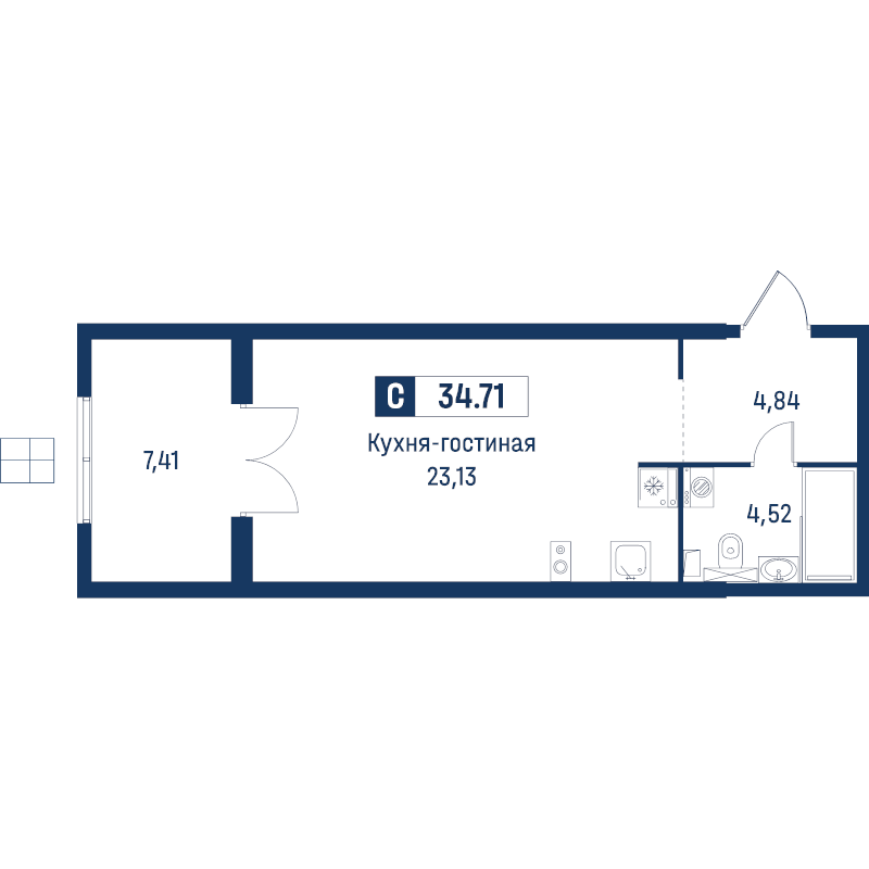 Квартира-студия, 34.71 м² в ЖК "Символист" - планировка, фото №1