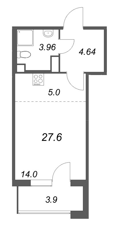 Квартира-студия, 27.6 м² в ЖК "Дом на Курской" - планировка, фото №1