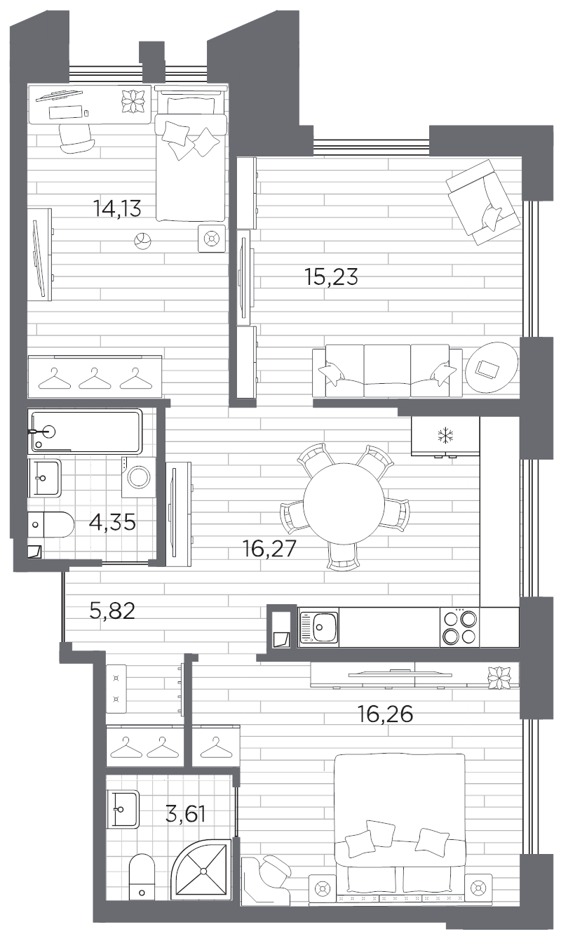 4-комнатная (Евро) квартира, 75.67 м² в ЖК "Галерная гавань" - планировка, фото №1