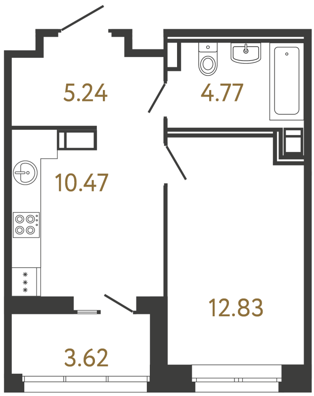 1-комнатная квартира, 33.31 м² в ЖК "Ultra City 3.0" - планировка, фото №1