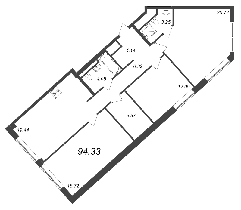 4-комнатная (Евро) квартира, 94.33 м² - планировка, фото №1