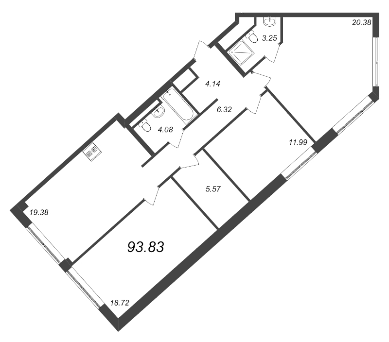 4-комнатная (Евро) квартира, 93.83 м² - планировка, фото №1