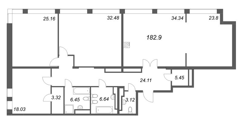 4-комнатная квартира, 182.9 м² - планировка, фото №1