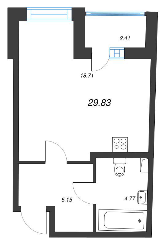 Квартира-студия, 29.83 м² в ЖК "Аквилон Zalive" - планировка, фото №1