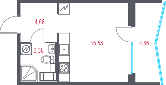 Квартира-студия, 24.41 м² в ЖК "Город-спутник Южный" - планировка, фото №1