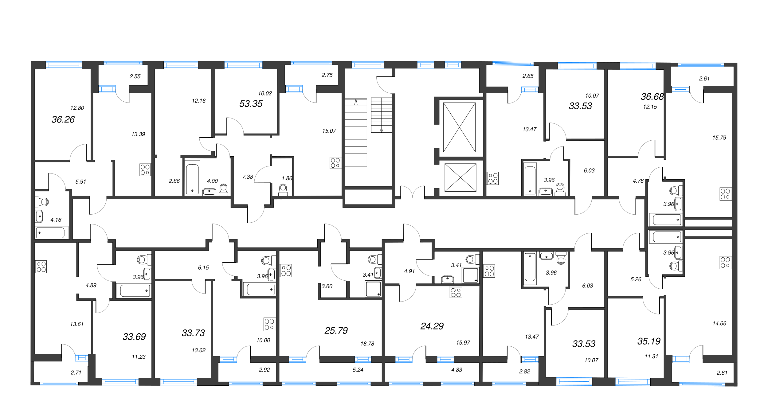 2-комнатная (Евро) квартира, 36.35 м² в ЖК "Мурино Space" - планировка этажа