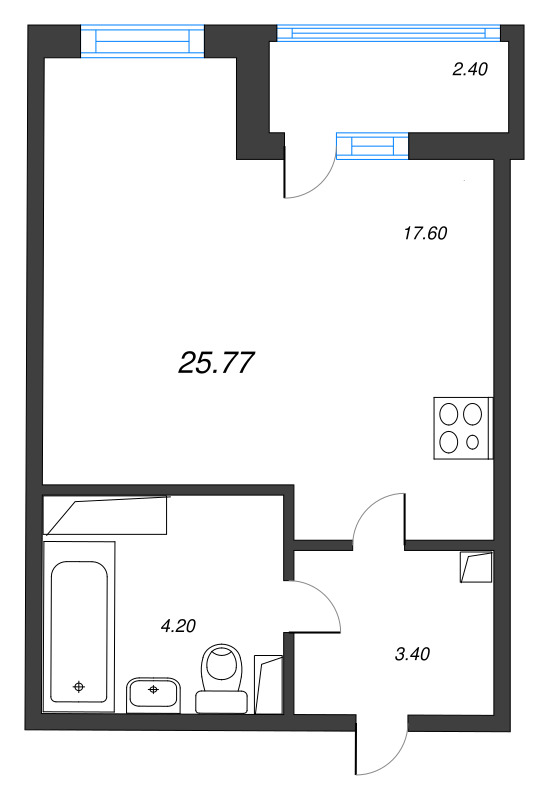 Квартира-студия, 26.3 м² в ЖК "Аэросити" - планировка, фото №1
