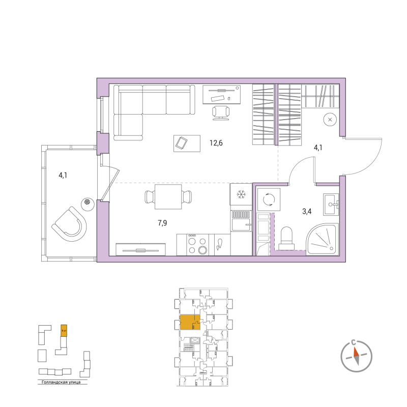 Квартира-студия, 29.2 м² в ЖК "Янила Форест" - планировка, фото №1