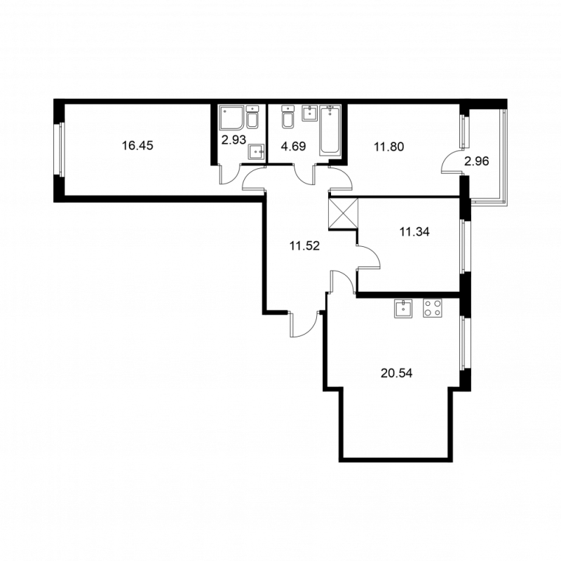 4-комнатная (Евро) квартира, 80.75 м² - планировка, фото №1