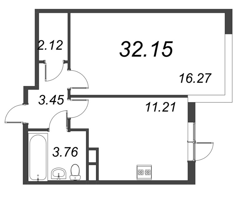 1-комнатная квартира, 32.15 м² в ЖК "VEREN NORT сертолово" - планировка, фото №1