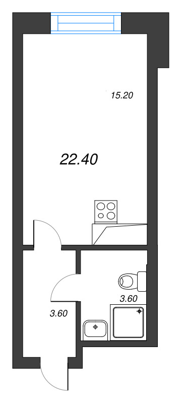 Квартира-студия, 22.4 м² в ЖК "Большая Охта" - планировка, фото №1