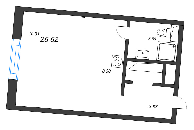 Квартира-студия, 26.62 м² в ЖК "Legenda Васильевского" - планировка, фото №1