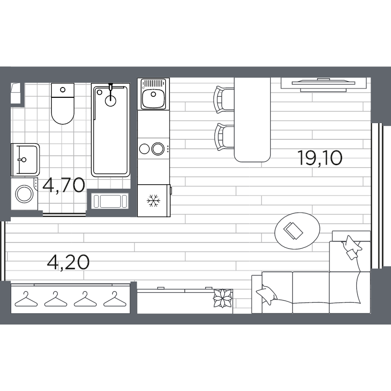 Квартира-студия, 28 м² в ЖК "PLUS Пулковский" - планировка, фото №1