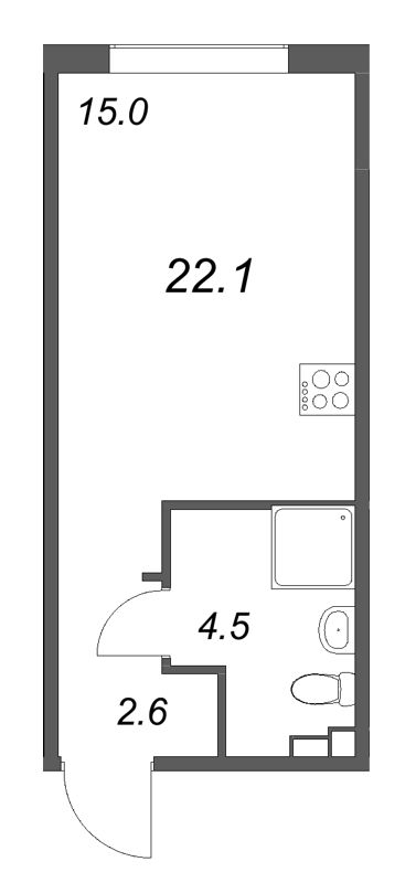 Квартира-студия, 22.1 м² в ЖК "Пулково Lake" - планировка, фото №1