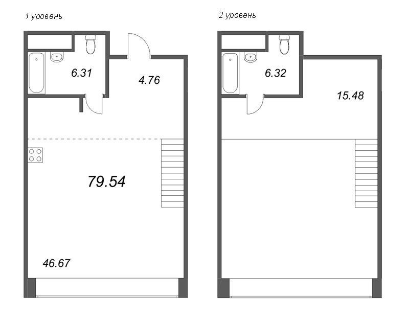 2-комнатная (Евро) квартира, 78.13 м² - планировка, фото №1