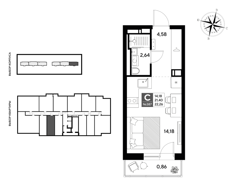 Квартира-студия, 22.26 м² в ЖК "Догма Юкки" - планировка, фото №1