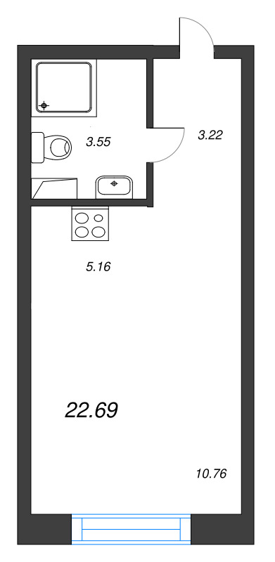 Квартира-студия, 22.69 м² в ЖК "Остров Первых" - планировка, фото №1