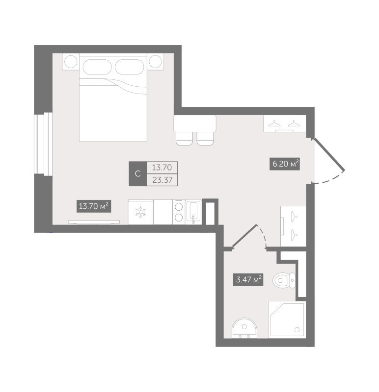 Квартира-студия, 23.37 м² в ЖК "Zoom Черная речка" - планировка, фото №1