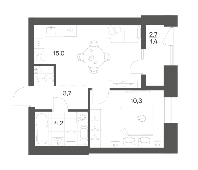 2-комнатная (Евро) квартира, 34.54 м² в ЖК "Новый Питер" - планировка, фото №1