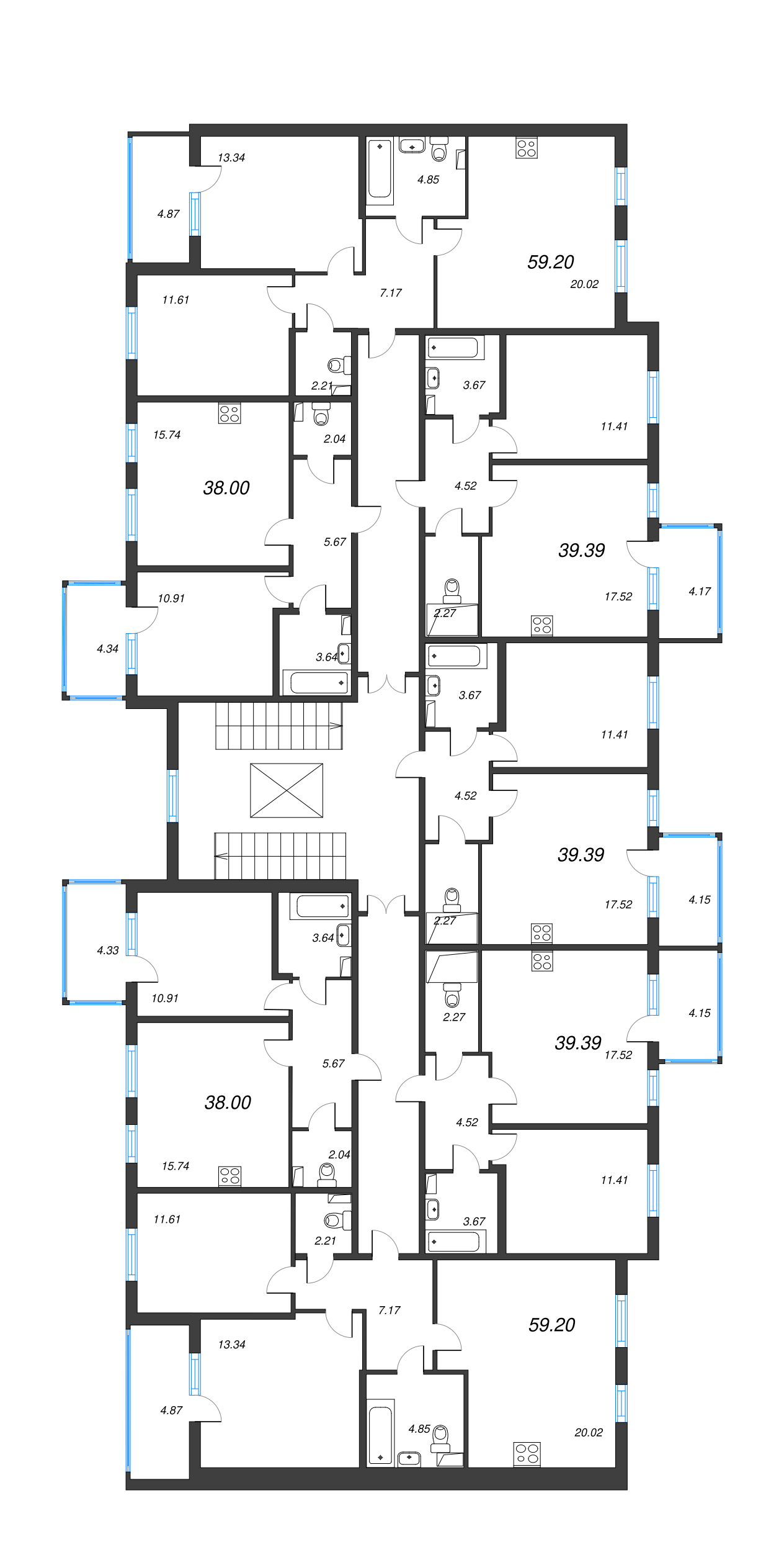 2-комнатная (Евро) квартира, 38 м² - планировка этажа