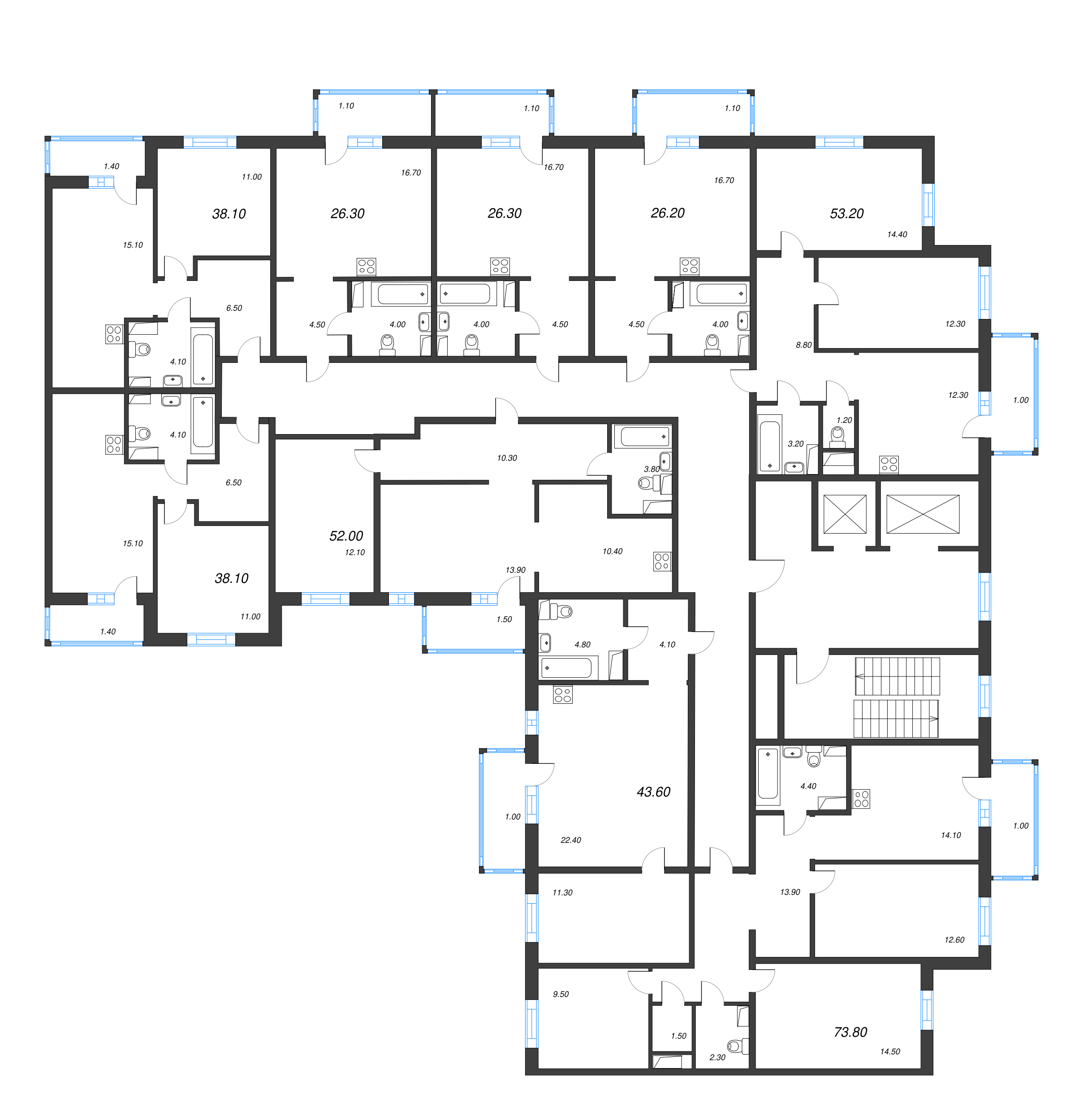 2-комнатная квартира, 52 м² - планировка этажа