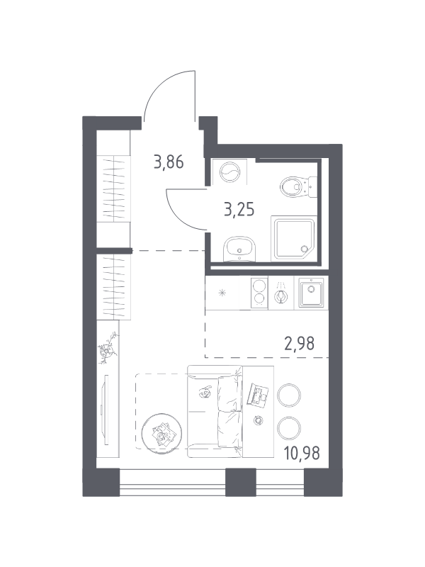 Квартира-студия, 21.07 м² - планировка, фото №1