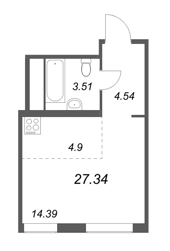 Квартира-студия, 27.34 м² - планировка, фото №1