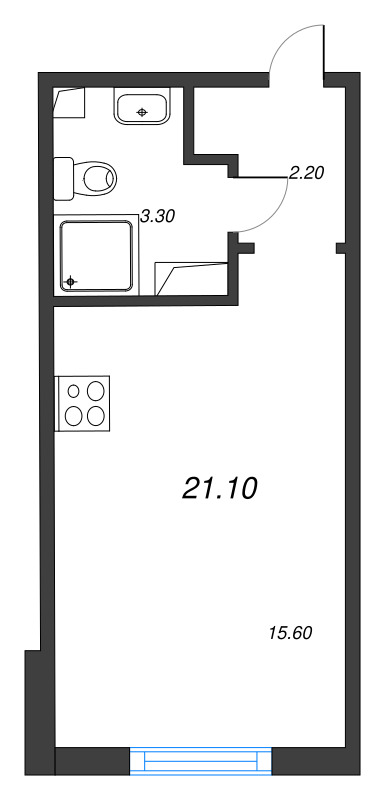 Квартира-студия, 21.1 м² в ЖК "Дыбенко Парк" - планировка, фото №1