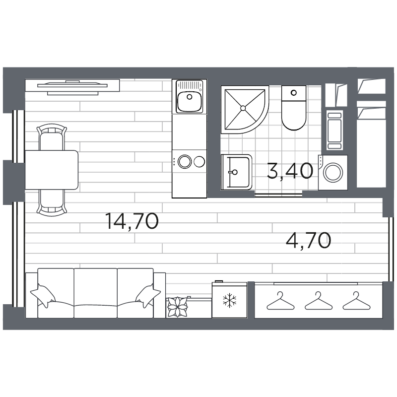 Квартира-студия, 22.8 м² в ЖК "PLUS Пулковский" - планировка, фото №1