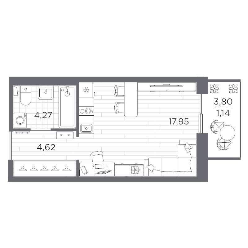 Квартира-студия, 27.98 м² в ЖК "Сезоны" - планировка, фото №1