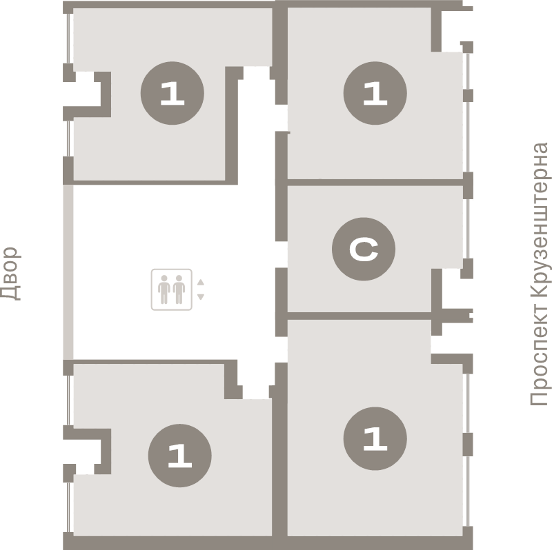 2-комнатная (Евро) квартира, 49.7 м² в ЖК "Северный ветер" - планировка этажа