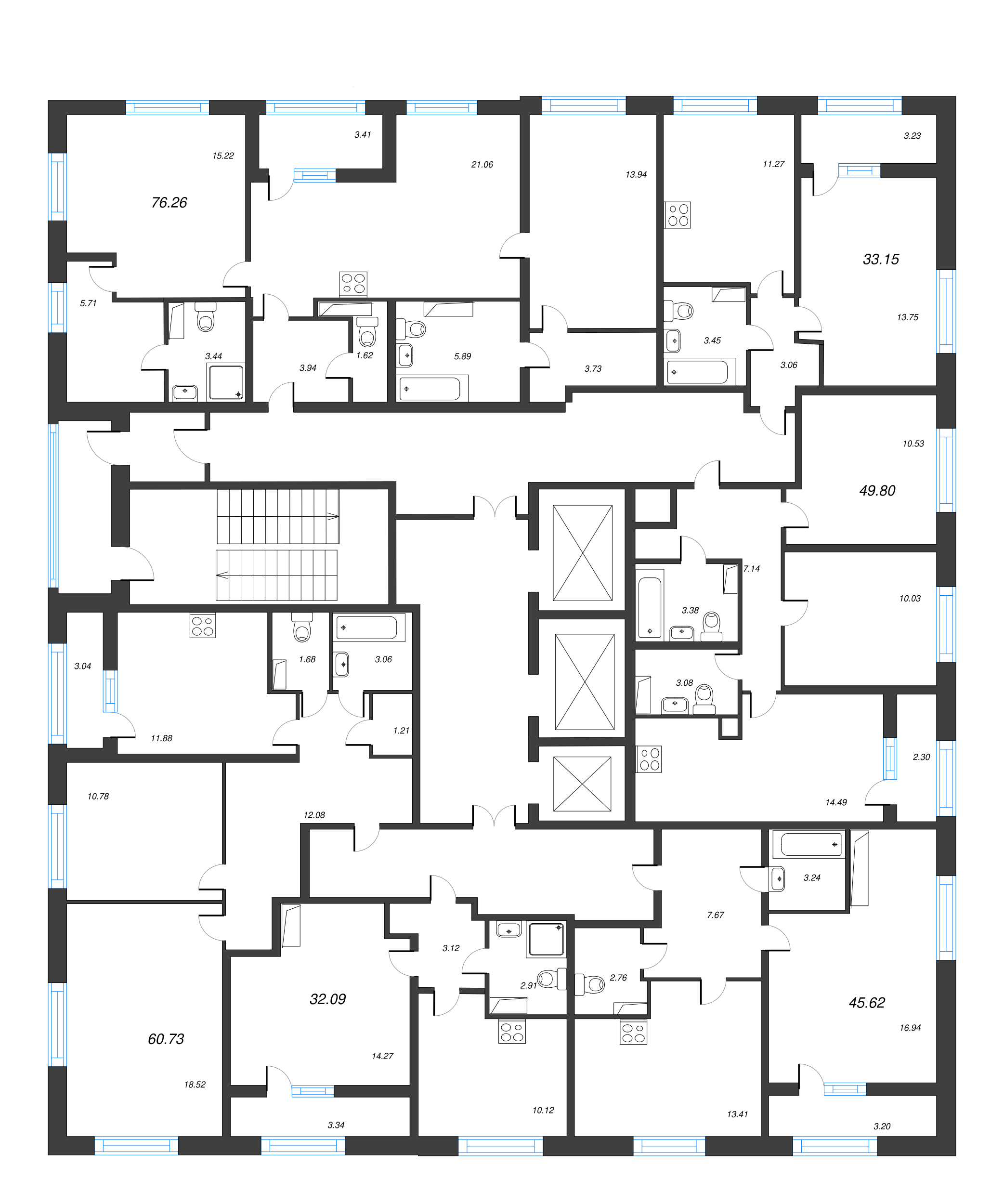 1-комнатная квартира, 32.09 м² в ЖК "БелАрт" - планировка этажа