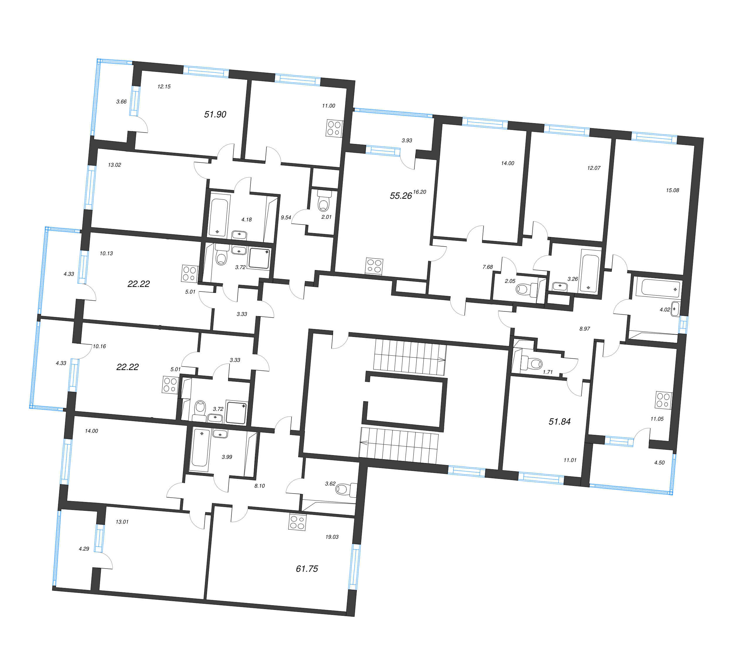 Квартира-студия, 22.22 м² в ЖК "ЮгТаун" - планировка этажа