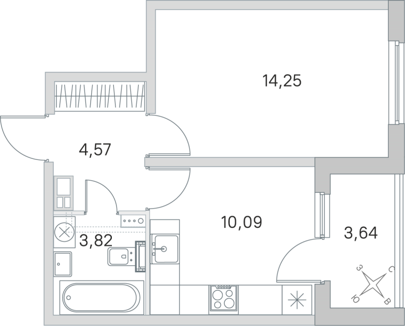 1-комнатная квартира, 32.73 м² в ЖК "Любоград" - планировка, фото №1