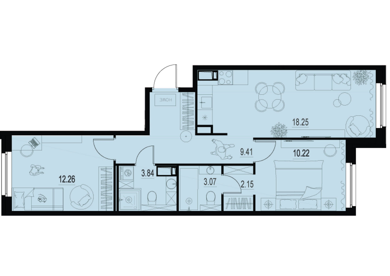 3-комнатная (Евро) квартира, 59.2 м² в ЖК "ID Murino III" - планировка, фото №1