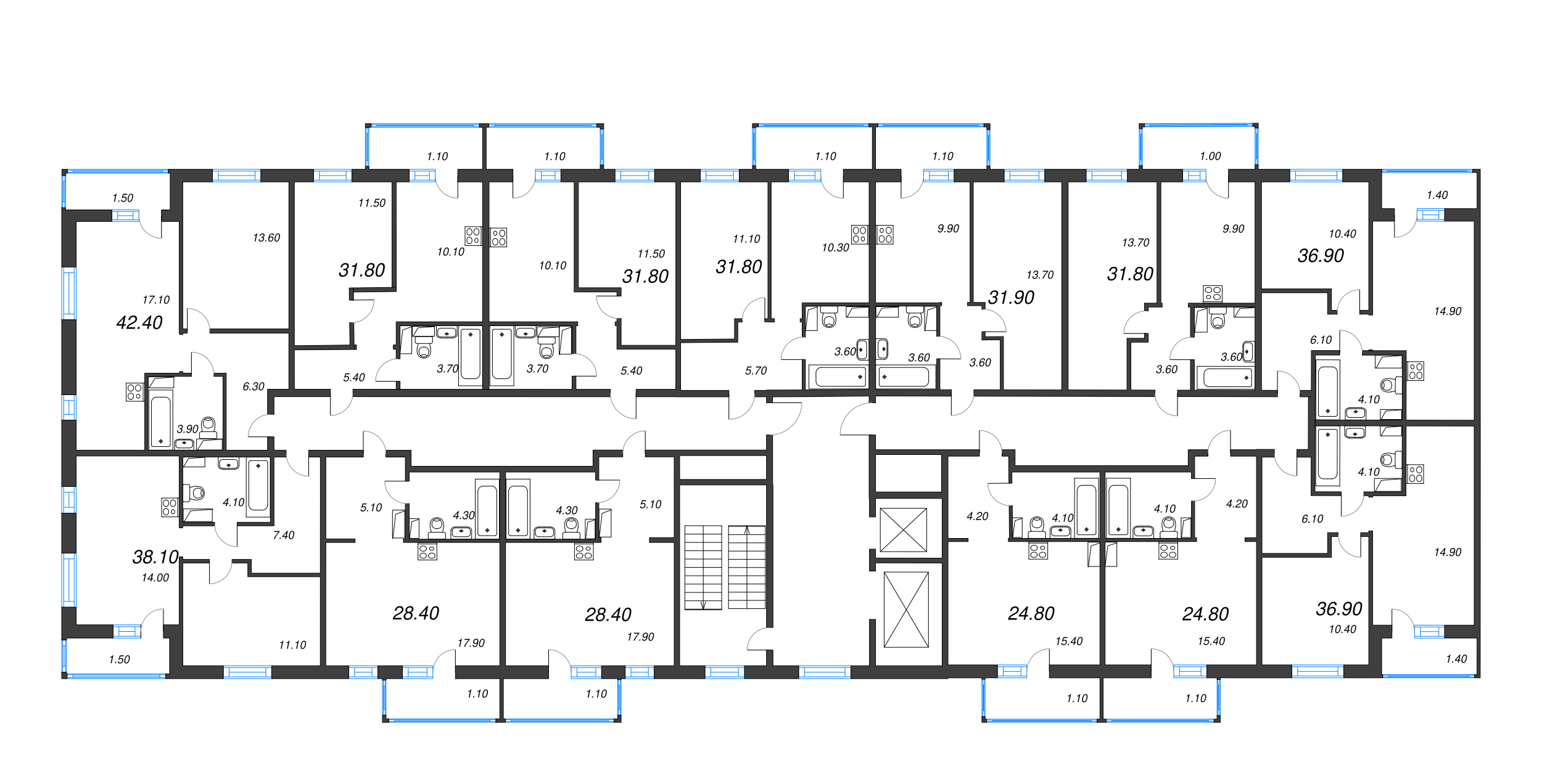 1-комнатная квартира, 36.9 м² в ЖК "Ветер перемен 2" - планировка этажа