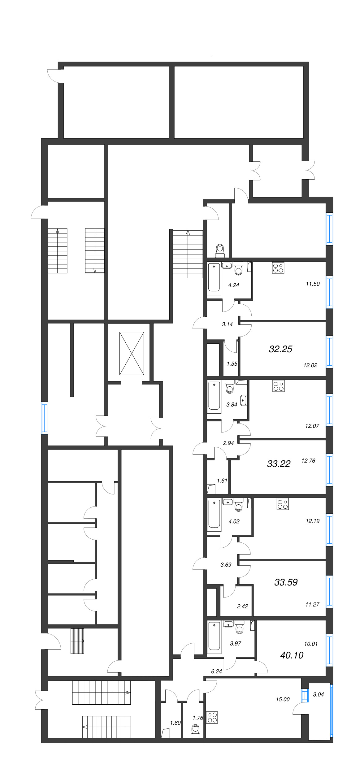 2-комнатная (Евро) квартира, 40.1 м² - планировка этажа