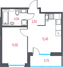 1-комнатная квартира, 32.89 м² в ЖК "Город-спутник Южный" - планировка, фото №1