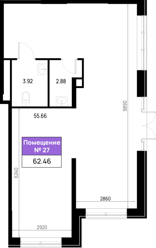 Помещение, 62.46 м² в ЖК "Имена" - планировка, фото №1
