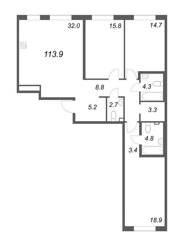4-комнатная (Евро) квартира, 114 м² в ЖК "Визионер" - планировка, фото №1